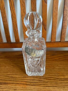 Not Rated Clear Cut-Glass Gin Decanter with Silver Plate Label